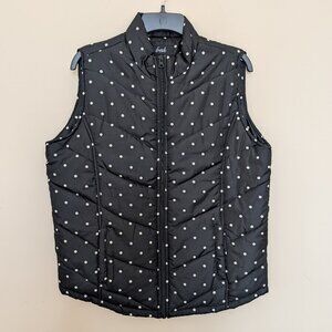fresh black and white polka dots full zip quilted puffer vest XL EUC